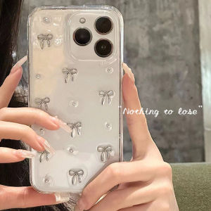 Silver Butterfly Knot Phone Case for Oppo Reno Series Protective Gel Shell Womens Style Cute Cartoon Design Ins Small Audience