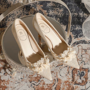 Elegant Pointed Toe High Heels Womens Shoes Comfortable Thin Stiletto Wedding Shoes Large Size French Style for Bridesmaids 41-43
