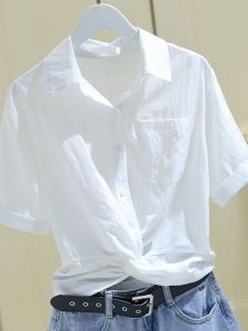 Áo Sơ Mi Nữ Tay Ngắn Dáng Rộng Mùa Hè 2024 Áo Sơ Mi Trắng Hai Mảnh Thời Trang Phong Cách Hàn Quốc Áo Sơ Mi Ngắn Thắt Nút