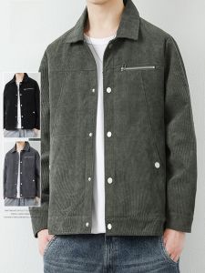 ROMON | Lormen Mens Thickened Corduroy Jacket Windproof Stand Collar Spring Autumn New Style Fashionable Workwear Coat Youth Polyester Fiber
