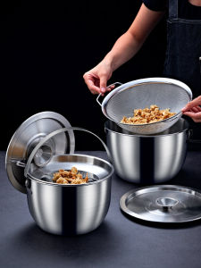 Hộp Đựng Dầu Mỡ Bằng Thép Không Gỉ 304 Dung Tích Lớn Có Nắp Cho Nhà Bếp Dụng Cụ Đựng Mỡ Lợn Chịu Nhiệt Độ Cao