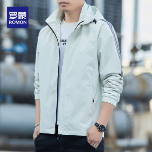 ROMON | Lormen Mens Hooded Jacket Spring Autumn New Fleece Windproof Casual Sportswear Fashionable Polyester Fiber Long Sleeve Zipper