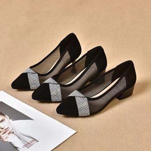 Traditional Beijing Cloth Shoes for Women 2024 New Style Breathable Summer High Heel Mesh Shoes Womens Patent Leather Zipper Closure