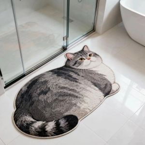VIKAMA Cute 3D Cat Rug Washable Anti-Slip Bathroom Floor Mat for Childrens Bedroom Side Rug for Home Decoration