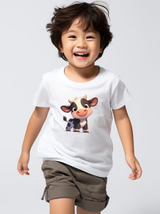 Cute Cartoon Cow Short Sleeve T-Shirt Pure Cotton Summer Clothes for Children Baby Boys Girls Kids Fashion Zodiac Design Tops