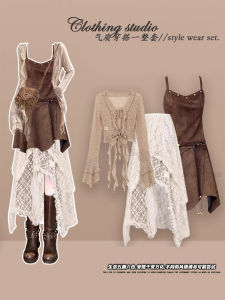 Bộ Đồ Mùa Hè Phong Cách Bohemian Cổ Điển Dành Cho Nữ Bộ Ba Mảnh Váy Ren Cổ Chữ V Váy Chữ a Cạp Cao Không Tay