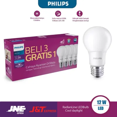 Philipsss LED Bulb Cool Daylight 12 W Paket 4 Lampu 15000lm 6500K 220-240V