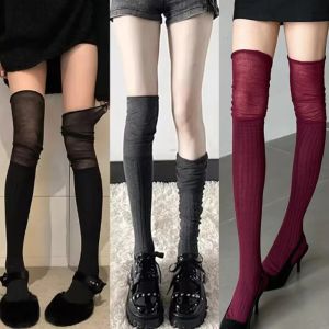 Spliced High Knee-High Stacked Socks Fashion Solid Colors JK Simple Womens Socks Ankola Red Autumn Winter Warm Long Socks