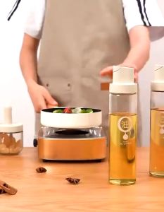 500ML Glass Seasoning Spoon Gravity Bottle Oil Pot Oil Dispenser Condiment Container Spice Jar