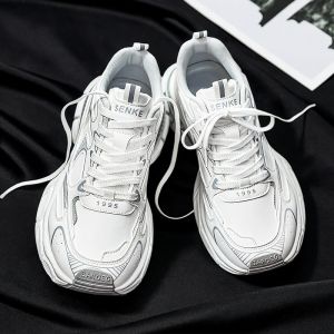 Mens Casual Leather Sport Shoes Waterproof Anti-slip Running Sneakers Heightening Dad Shoes Trendy Brand Fall Collection