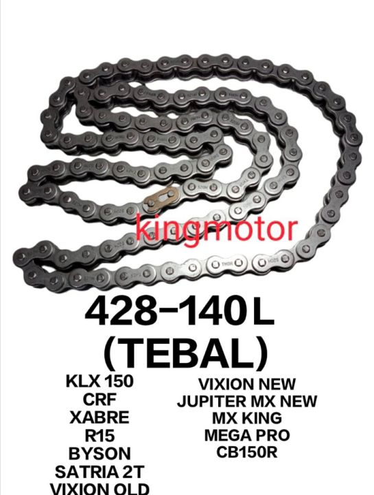 RANTE RANTAI MOTOR TEBAL ANTI KARAT UKURAN 428 -140 L TEBAL KAWASAKI KLX 150 CRF XABRE R15 BYSON SATRIA 2T VIXION LAMA VIXION NEW JUPITER MX NEW MX KING MEGAPRO VERZA TIGER KUALITAS SUPER