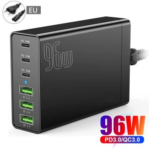 96W Desktop 6 USB Charging Station 3 USB-C PD20W Ports QC3.0 18W Fast Charger Wall Charger For IPhone 15 Samsung EU US Plug