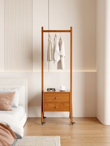 Multifunction Storage Night Clothes Rack Bedside Black Walnut Wood