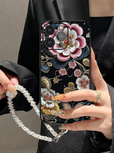 Luxurious Floral Phone Case for  15 pro Max Full Cover Anti-Fall Fashionable Womens Handheld X Chain XR Mobile Phone Shell