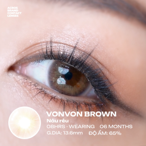 (HOẢ TỐC SG) Kính áp tròng màu Nâu phối rêu VONVON BROWN ACROS – Lens dùng 6 tháng đeo 8h/ngày