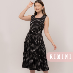 RIMINI - Dress Cantik Remaja Tanpa Lengan Polkadot Flowy Midi Casual XS-XL - Raquel Dress 525214
