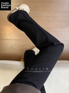 YOULIN | Black Warm Lined Smart Casual Pants Trousers