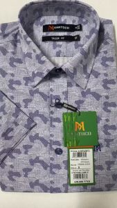 Sơ Mi Hoa Văn Tay Ngắn Xanh Navy - Trắng Form Tailor Fit Chống Nhăn Lai Ngang - Áo Nam Khatoco