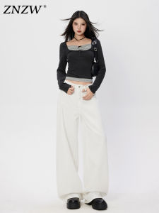 High Waist Wide Leg Jeans Womens White Lazy Straight Cut Long Pants Autumn New Style Comfortable Loose Fit High Cotton Content