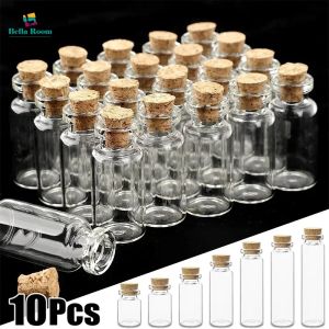 ขวดข้อความโปร่งใสขวดพลาสติกพร้อมจุกไม้ก๊อกแก้วเล็ก10ชิ้นขวดแก้วแบบ DIY วันเกิดสำหรับเด็กของตกแต่งขวดโหลขนาดเล็ก