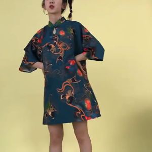 daidai (Ready Stock) Women Loose Cheongsam Style Long Tops CNY 年轻款少女中国风宽松大改良版短袖长版上衣