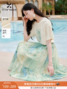 Summer New Womens Loose Short Sleeve T-shirt Shoulder Drop Print Sea Snail Glassy Fabric Cute Style Cotton Polyester Blend