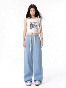 2025 Korean high waist jeans loose version comfortable denim fabric versatile pants jeans