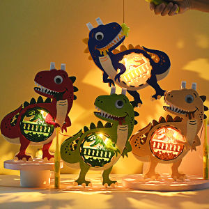 Handmade DIY Glowing Dinosaur Lantern Childrens Festival Gift Cartoon Rabbit Music Lampshade Handheld Lighting up the Night