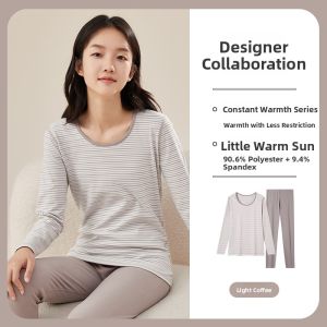 Coco Smart | Heatable Thermal Underwear Set For Girls Thickened Long Sleeve Round Neck Polyester Spandex Composite Fabric School Uniform Trendy
