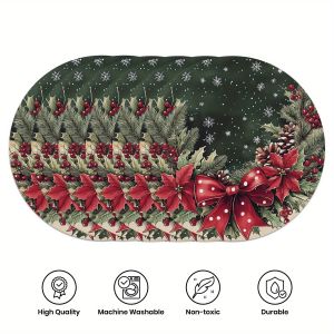 VIKAMA 6-Piece Christmas Holly Leaf Placemats for Family Gatherings Christmas Parties Holiday Table Decorations and Accessories