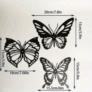 CIFbuy | Bộ 3 Tác Phẩm Nghệ Thuật Treo Tường Hình Bướm 3D Cổ Điển Bằng Kim Loại Không Gỉ Trang Trí Phong Cách Nông Trại Cho Phòng Khách Phòng Ngủ