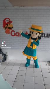Kostum maskot badut shizuka koboi hijau dewasa setelan lucu karnaval
