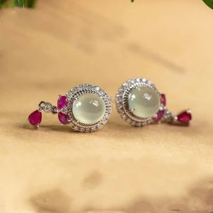 Original S925 Sterling Silver High Clarity Glass Stone Large Egg-shaped Earrings