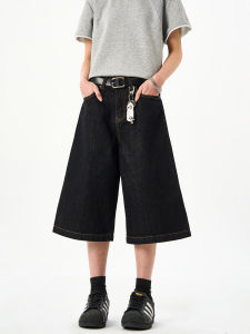 Woostop | American Retro Denim Blue Casual Loose Fit Jean Shorts 3/4 Length