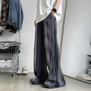 กางเกงวอร์มผ้าไหมน้ำแข็งสำหรับผู้ชาย ทรงหลวม สไตล์ย้อนยุค สตรีทสไตล์ อินเทรนด์ กางเกงขายาวทรงหลวม กระโปรงสั้น ทรงหลวม