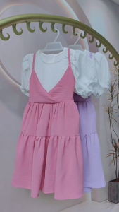 Fake Two Piece Dress for Kids Girls 2-8 Years Old Cute Casual Summer Cake Dress for Girls