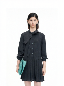 Flax-like Gray Swaying Collar Pleated Intelligent Professional Commuting Dress
