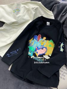 เสื้อยืดเด็กแขนยาวผ้าฝ้ายสไตล์เกาหลีสำหรับเด็กผู้หญิงและเด็กผู้ชาย ฤดูใบไม้ผลิและฤดูใบไม้ร่วง เสื้อชั้นในเด็ก แฟชั่น