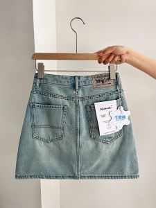 Kabodo Womens Short Denim Skirt A-Line Thin High Waist Summer Light Color Half-length Euro Style Cotton Commute Fashion