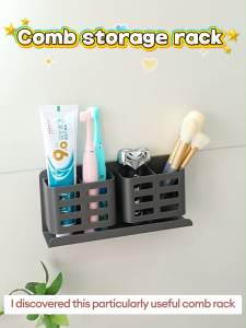 GAA Wall-Mounted Bathroom Storage Rack Non-punch Comb Storage Container Toothbrush Toothpaste Organizer