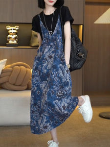 Shalldoer | ชุดเดรสยาวแขนสั้นพิมพ์ลายแฟชั่นฤดูร้อนสำหรับผู้หญิง ทรงเอ เอวสูง ทรงหลวม สไตล์ฝรั่งเศส กระโปรงทรงเอ ชุดทำงาน