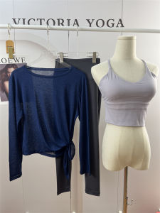 ชุดโยคะแขนยาวหลวมๆ สำหรับผู้หญิง ชุดออกกำลังกายเอวสูง หลังสวย ชุดชั้นในกีฬา ชุดโยคะผ้าไนลอน ฤดูใบไม้ผลิและฤดูร้อน