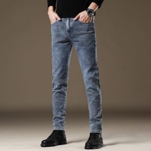 ROMON | Romon Mens Slim Straight Jeans Casual Business Cotton Stretch Denim Mid Waist Zipper Fashionable Urban Style Long Trousers