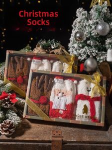 JINGCHI | Christmas Themed Womens Mid-Calf Thick Warm Coral Fleece Socks Cute Cartoon Design Christmas Holiday Gift Fashionable Stockings
