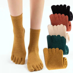 Women Girl Five Finger Socks Short Cotton Solid Casual Soft Sweat-Absorbing Anti-Bacterial Breathable Warm Middle Tube Toe Socks