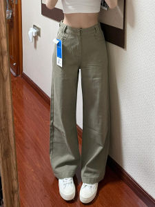 กางเกงยีนส์ทรงตรงเอวสูงสำหรับผู้หญิง กางเกงขายาวทรงตรงสีกรมท่า ทรงหลวม ทรงยาวถึงพื้น ทรงหลวม กางเกงขายาวลำลอง