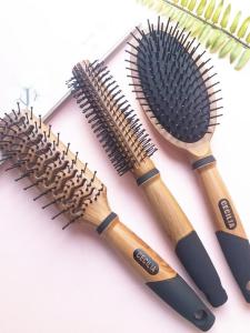 Black Massage Comb Anti-Static Wood Material Hairdressing Comb with Airbag for Scalp Massage Classic Wood Grain Design