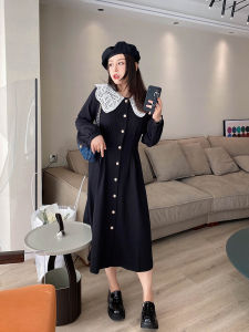 Elegant Original French Style Long Dress High Waist Doll Collar Autumn New Age Reduction Dress Vogana plus Size Womens Dress