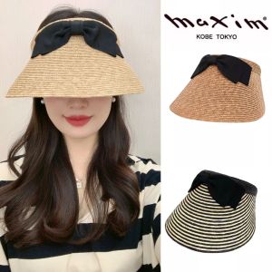 Summer Sun Protection Butterfly Knot Empty Top Straw Hat Womens Style UPF50 Brimless Casual All Seasons Outdoor Cap