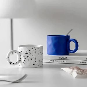 Klein Blue Ceramic Coffee Mug Creative Nordic Handmade Cup Ring Handle Ceramic Mugs for Coffee Porcelain Mug Beer Cups Drinkware